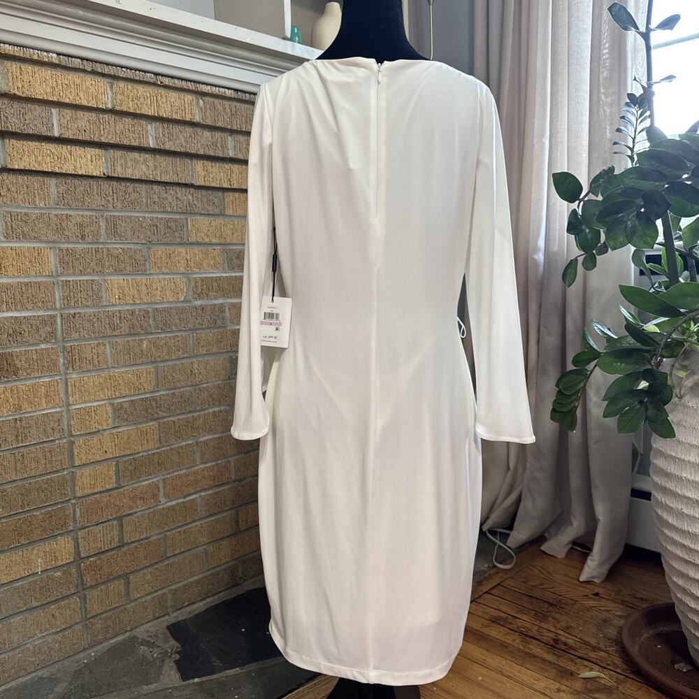 Calvin Klein Women's Dress 6 White Belt Angel 3/4 Sleeve Sheath Style Knit - Picture 3 of 9